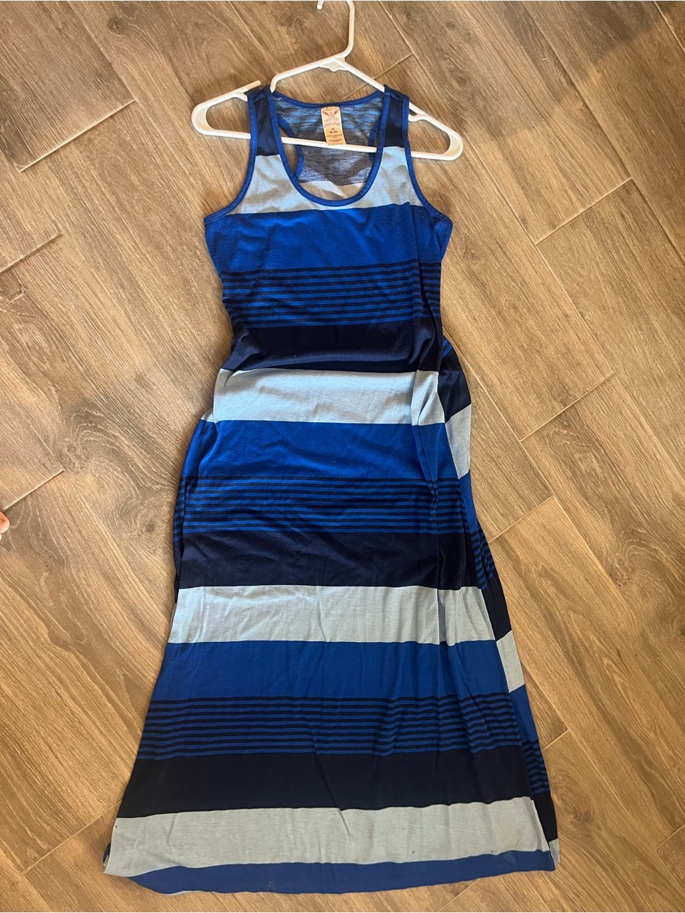 Faded Glory Navy and Light Gray Striped Sleeveless Maxi Dress